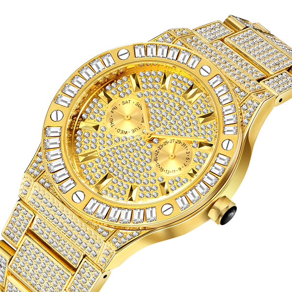 Diamond Large Dial Waterproof Men's Quartz Watch - WOMONA.COM
