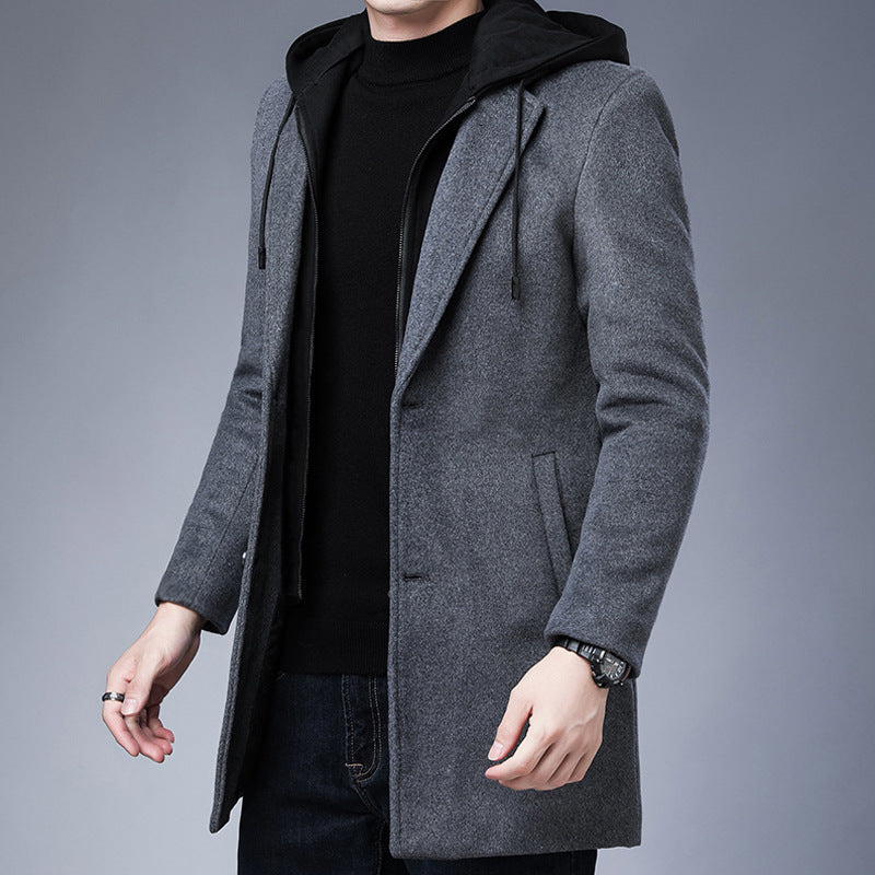 Mens Detachable Hooded Woolen Winter Coat - WOMONA.COM