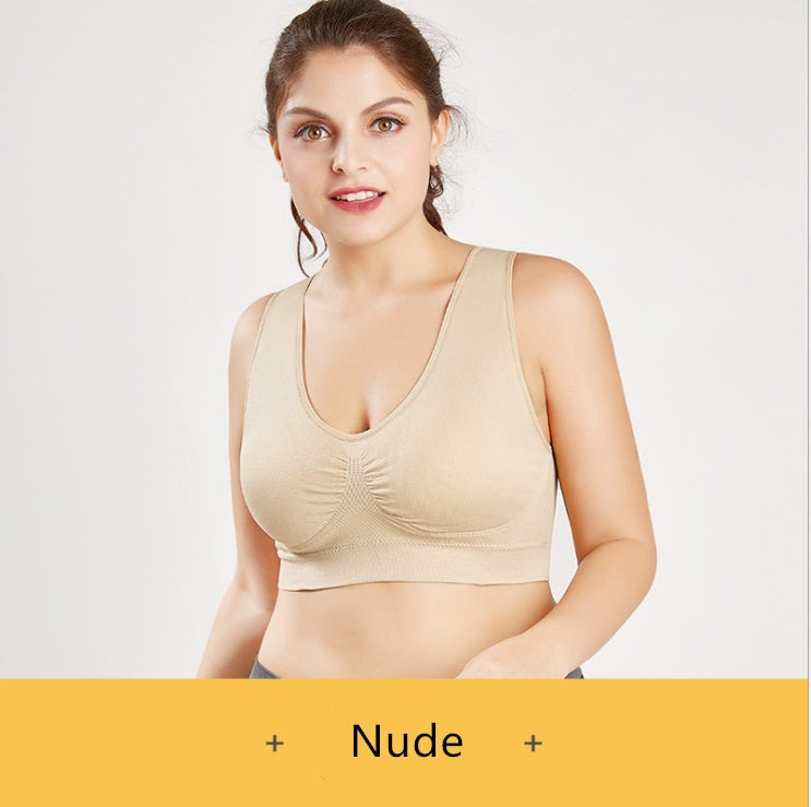 Nude sports bra with thin straps and scoop neckline