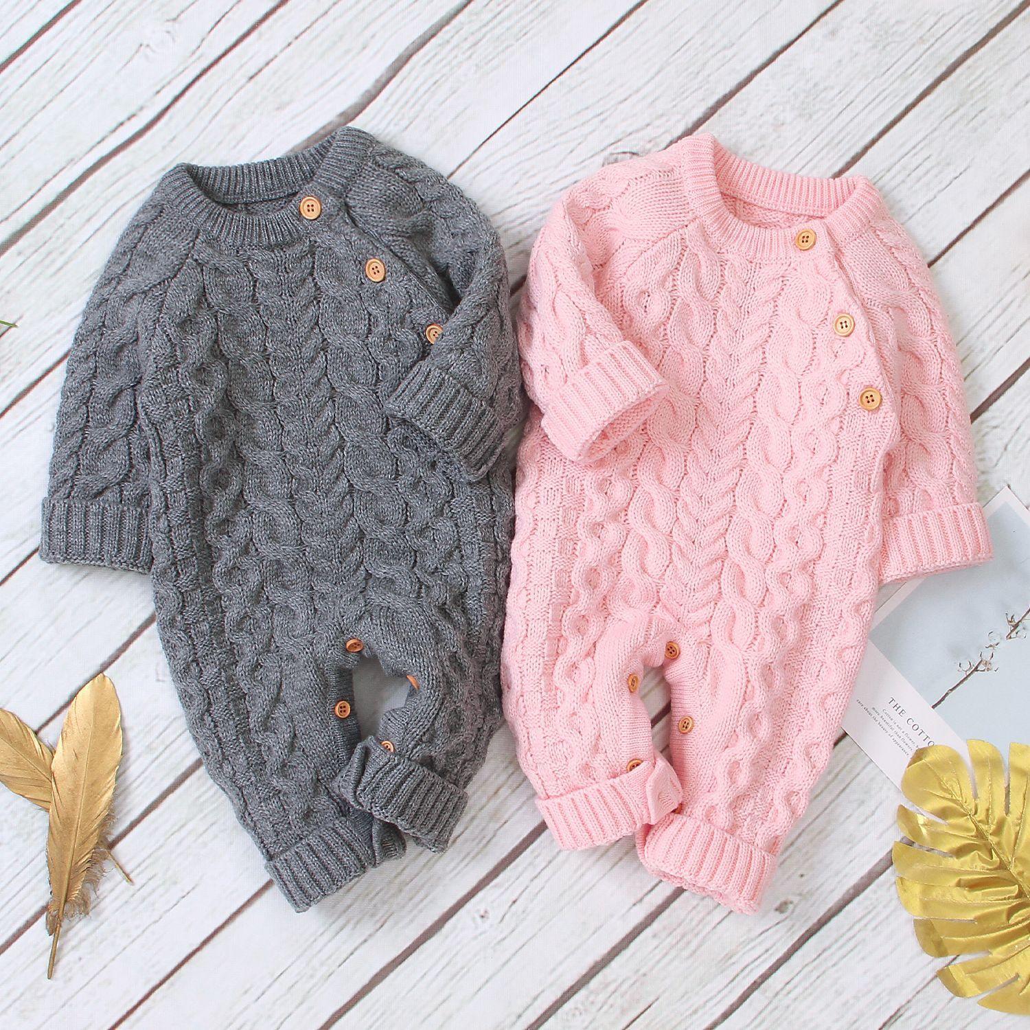 Knitted solid color baby jumpsuit - WOMONA.COM