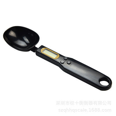Black digital measuring spoon scale with LCD display and spoon bowl