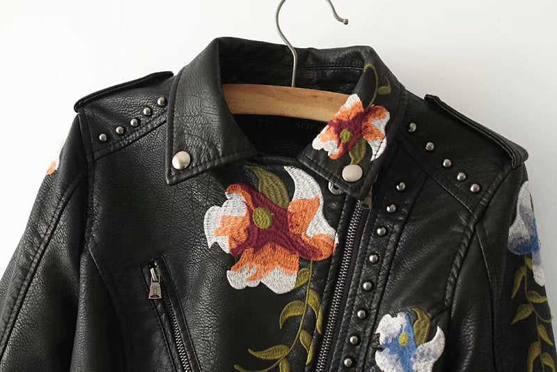 Embroidered studded leather jacket - WOMONA.COM