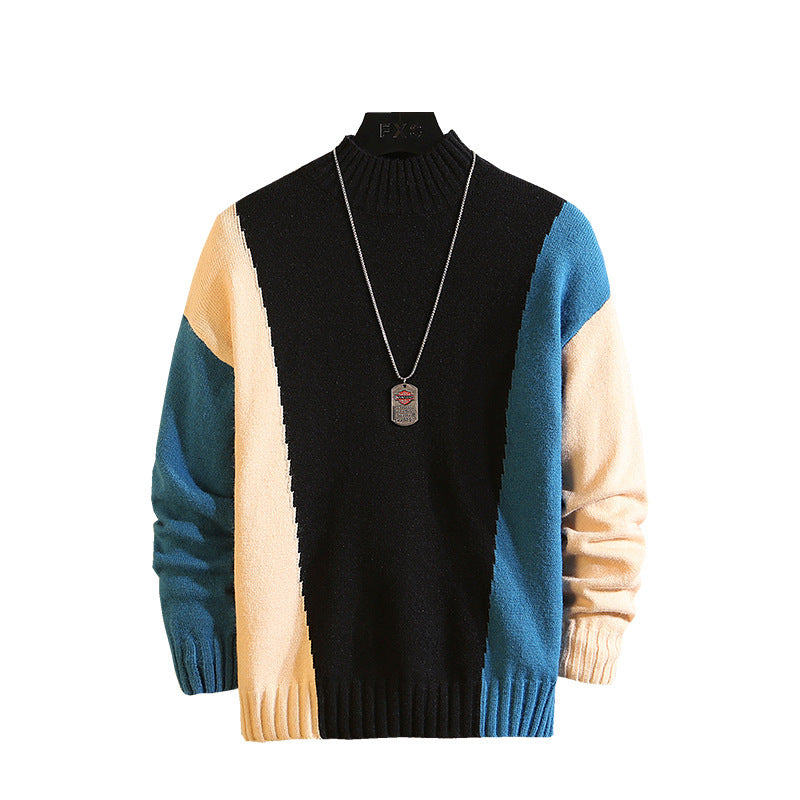 Fashion Color Block  Men's Plus Size Sweater