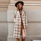 Ladies British Style Long Check Woolen Coat