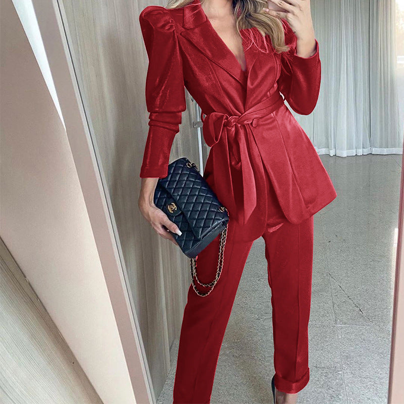 Women's Fashion Waist Pants Suit - WOMONA.COM