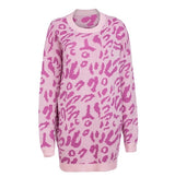 Loose leopard print sweaters with long sleeves - WOMONA.COM