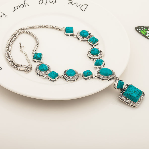 Turquoise Vintage Diamond Necklace - WOMONA.COM