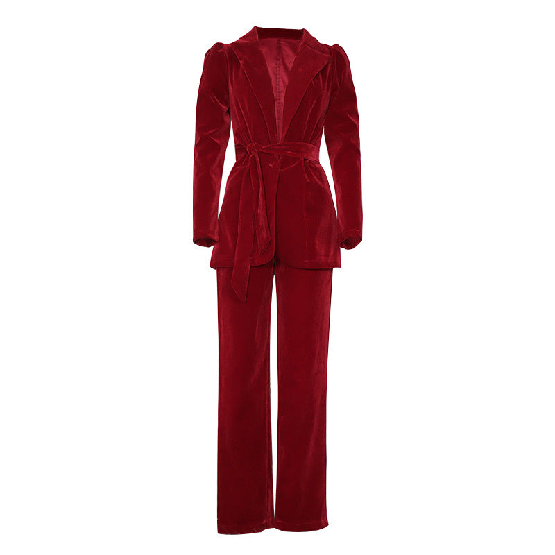 Women's Fashion Waist Pants Suit - WOMONA.COM