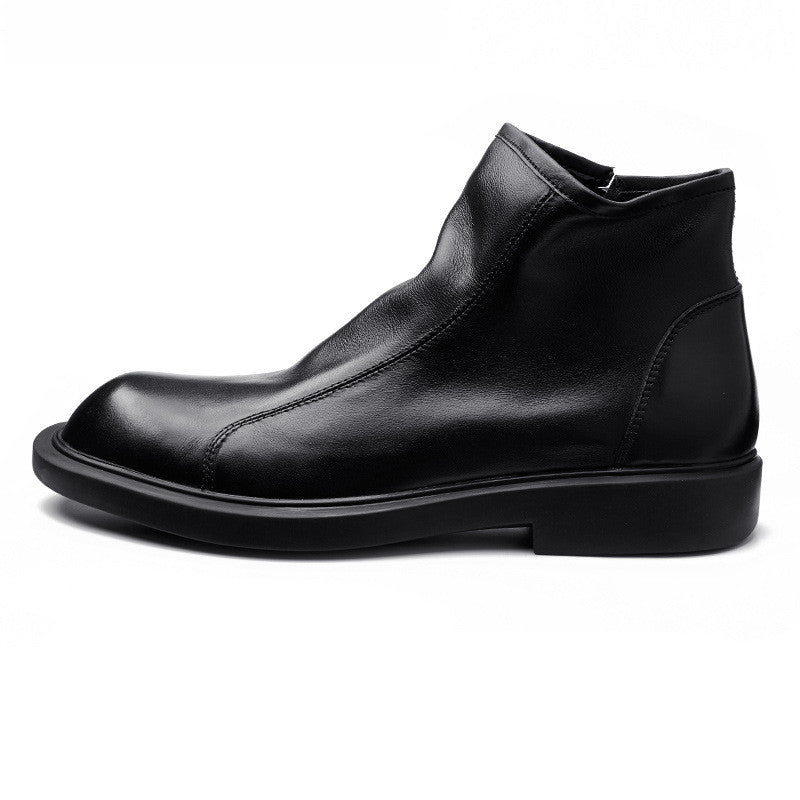 Men Round Head Martin Short Leather Boots - WOMONA.COM