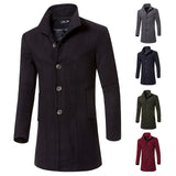 Men's solid color lapel woolen trench coat - WOMONA.COM