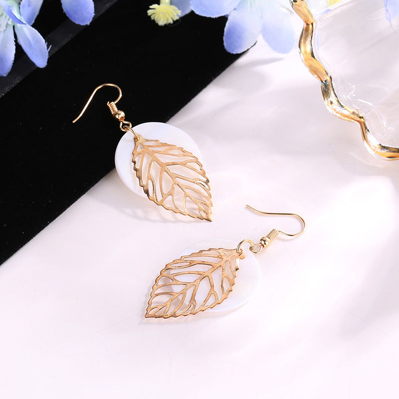 Natural Shell Leaf Combination Earrings - WOMONA.COM