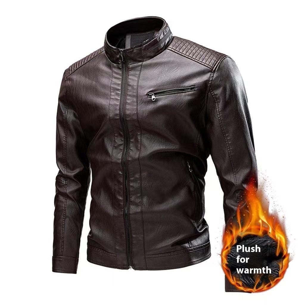 Stitching Motorcycle Retro Fashion Leather Jacket Coat - WOMONA.COM