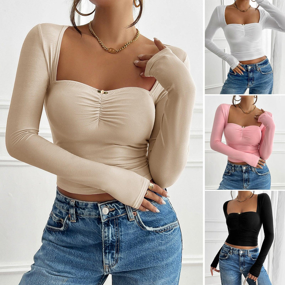 Elegant Slim-fit Pleated Knitted Long-sleeved Top T-shirt - WOMONA.COM