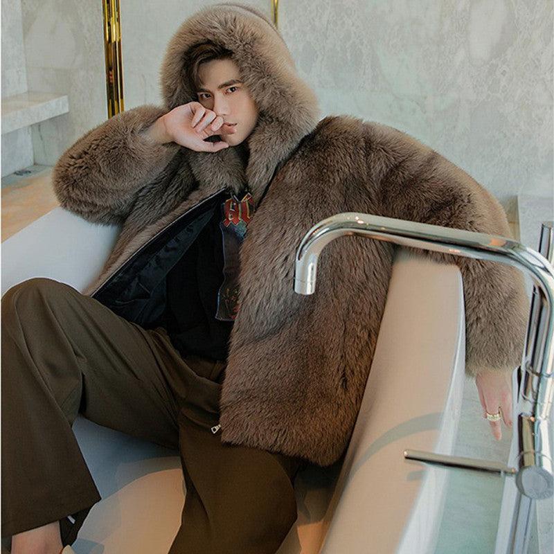 Men's Brown Faux Fox Fur Coat