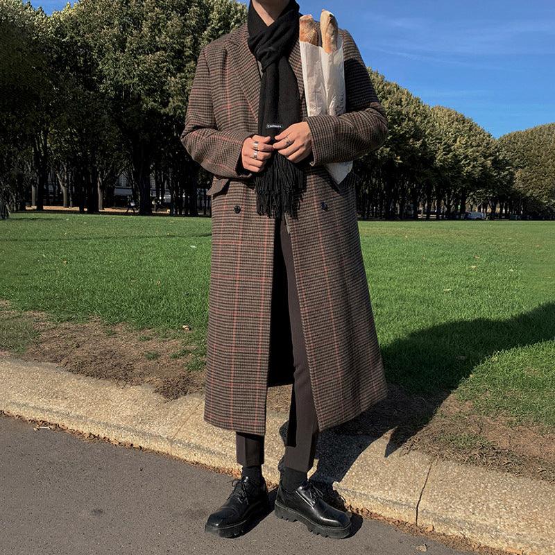 Woolen Plaid Medium Length Coat - WOMONA.COM