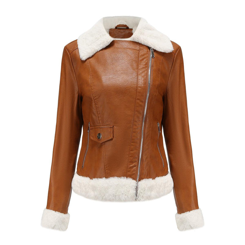 Fleece Leather Jacket Female