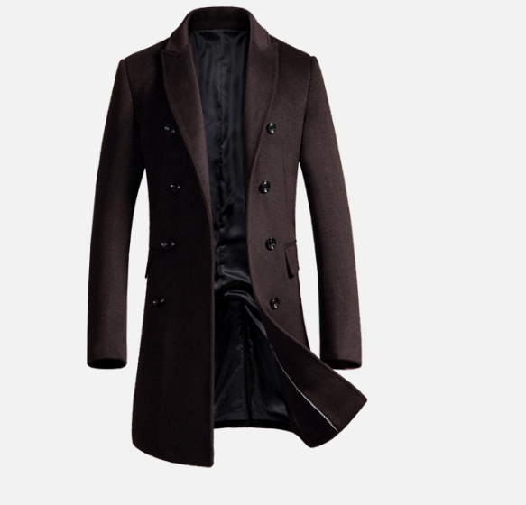 Men's woolen coat slim fit trench coat - WOMONA.COM