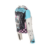 Personalized Graffiti Print Rivet Motorcycle Leather Jacket - WOMONA.COM