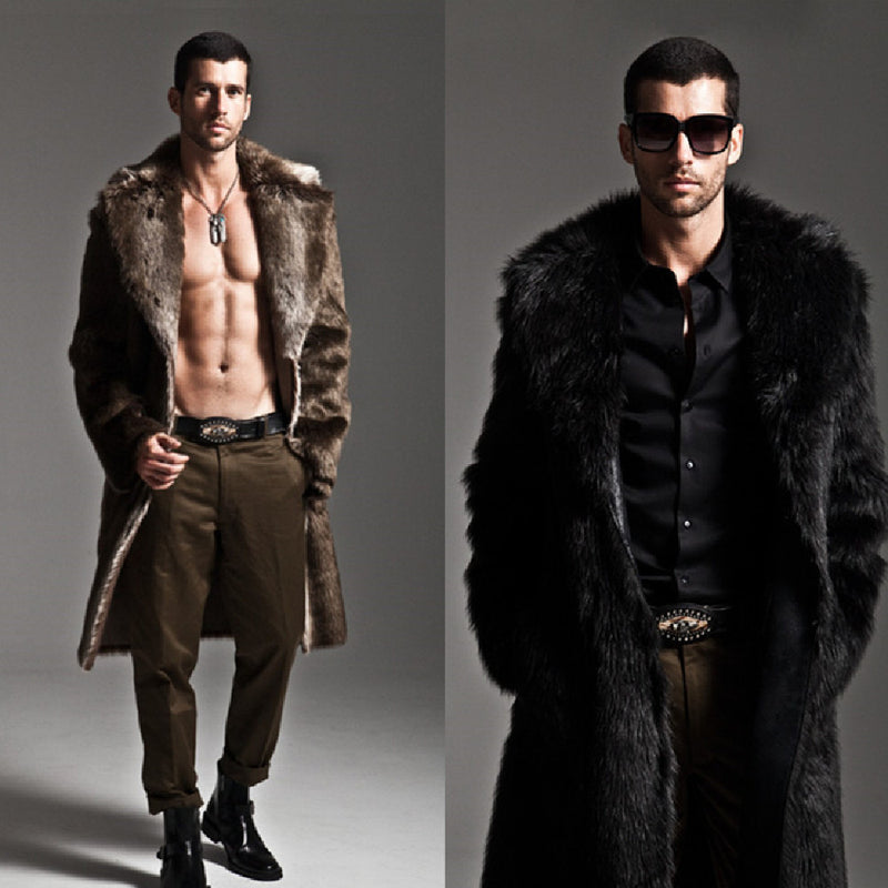 Men's Suit Collar Imitation Fur Coat - WOMONA.COM