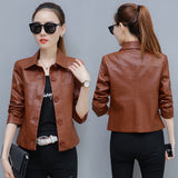 Leather Jacket Slim Slimming Ladies Motorcycle - WOMONA.COM