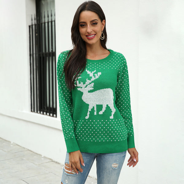 Fawn jacquard christmas sweater - WOMONA.COM