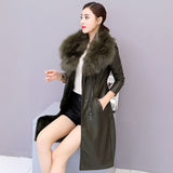 Velvet Warm Long Leather Jacket - WOMONA.COM