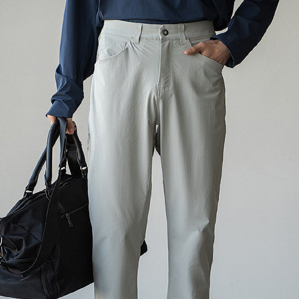 Men's quick-dry casual suit pants, light gray, button waist, straight legs