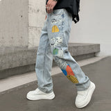 Jeans Fashion Print Loose Straight Trousers - WOMONA.COM