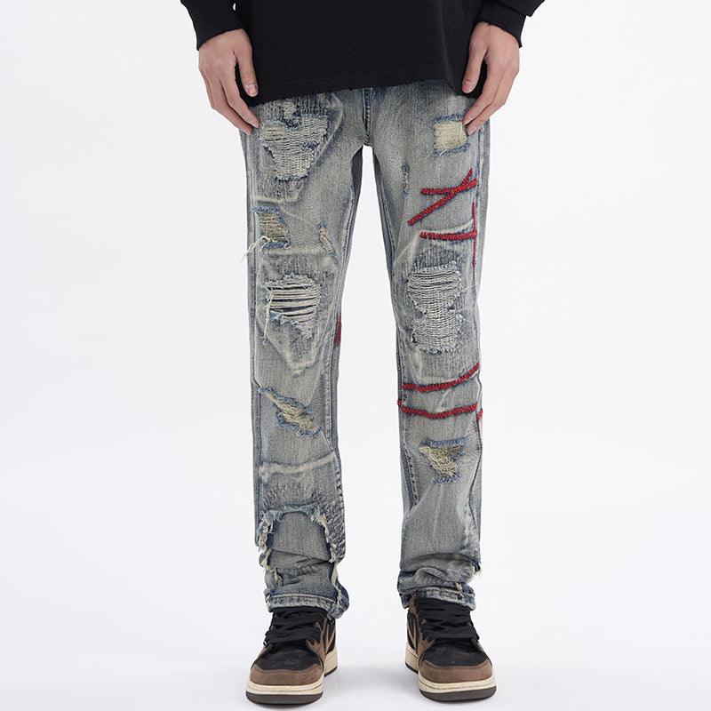 Men's Ripped Patch Vintage Skinny Jeans