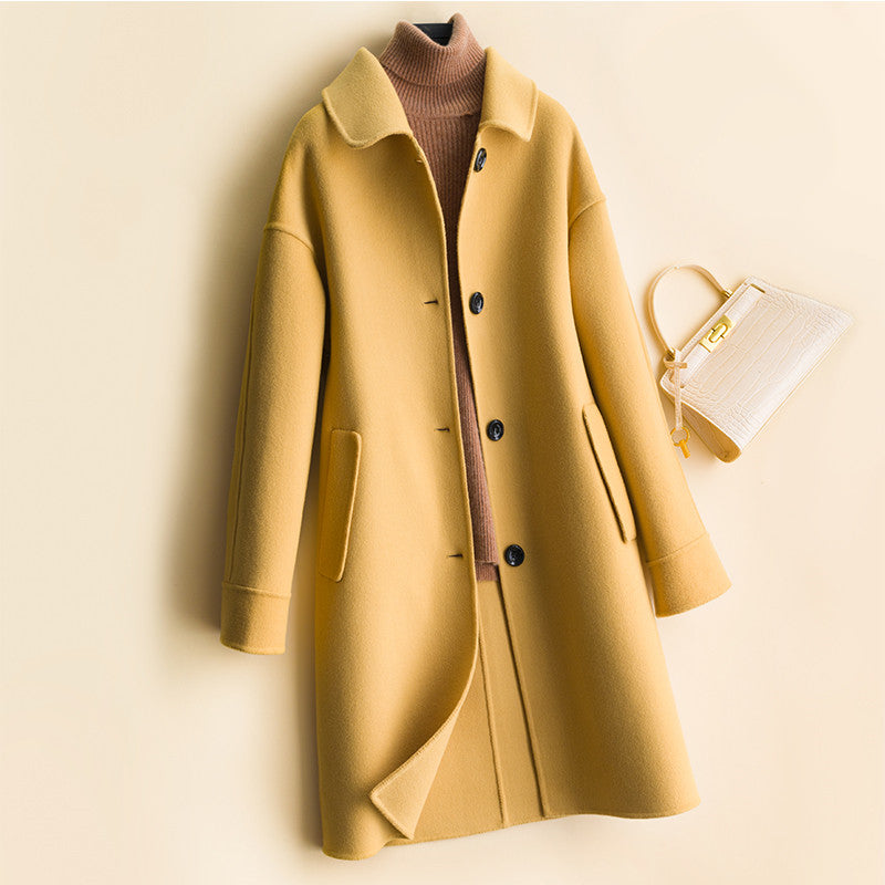 Mid-length women's woolen coat trench coat - WOMONA.COM