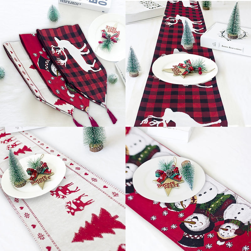 Elk Snowman Table Runner Merry Christmas Decorations - WOMONA.COM