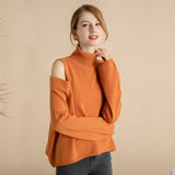 Wool off shoulder high neck knitted solid color coat - WOMONA.COM