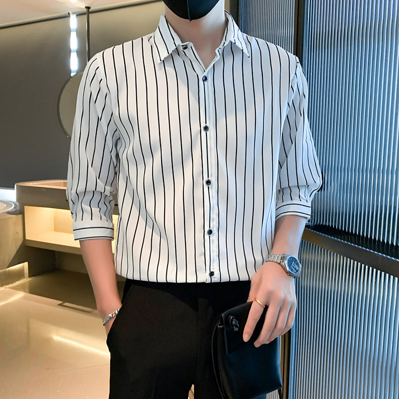 Light Cooked Style Shirt For Men With Black And White Stripes - WOMONA.COM