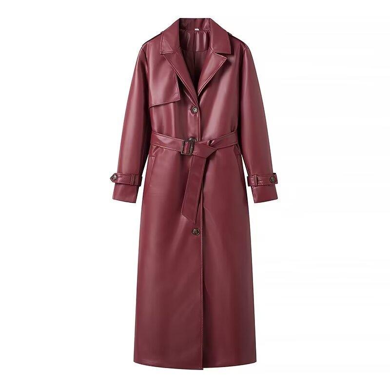 Women's Loose Fashion Long Leather Trench Coat - WOMONA.COM