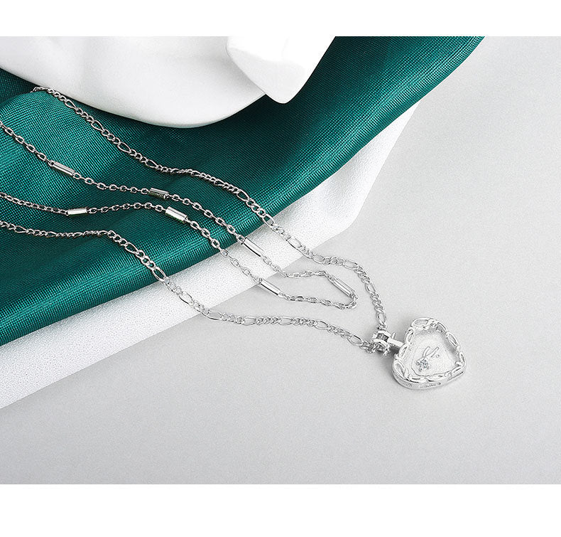 Simple Embossed Heart Necklace Double French Necklace - WOMONA.COM