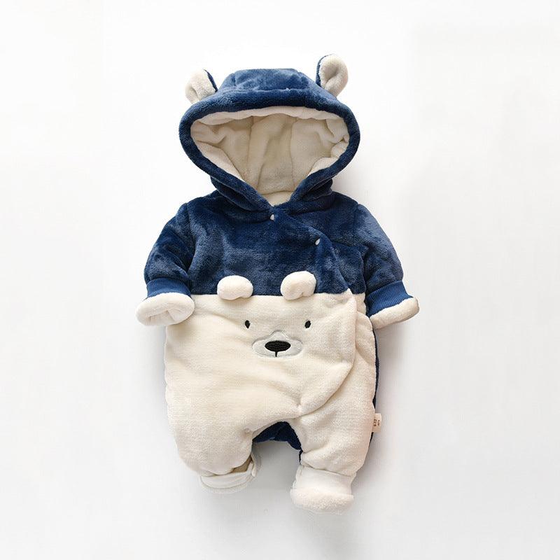 Bear embroidered hooded romper - WOMONA.COM