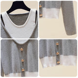 Vintage stitching fake two short knit sweaters - WOMONA.COM