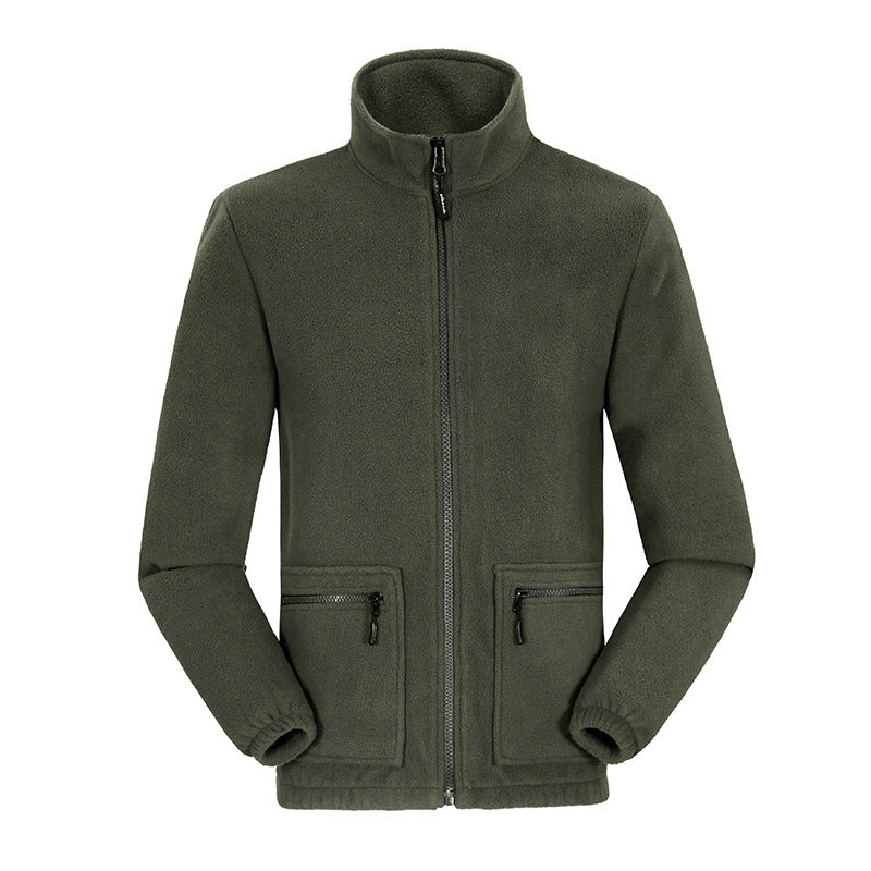 Men's loose lamb wool-style polar fleece jacket in blue and army green – photo 5 of 6