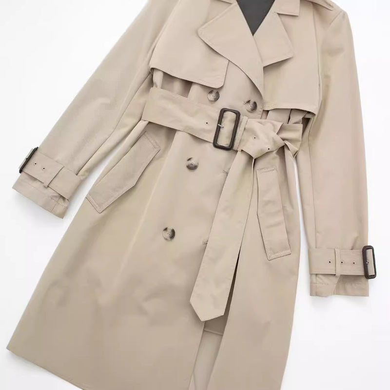 French Style Double Row Ornament Belt Trench Coat - WOMONA.COM