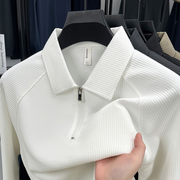 Men's Waffle-Knit Half-Zip Polo Sweater, Beige - product view 2