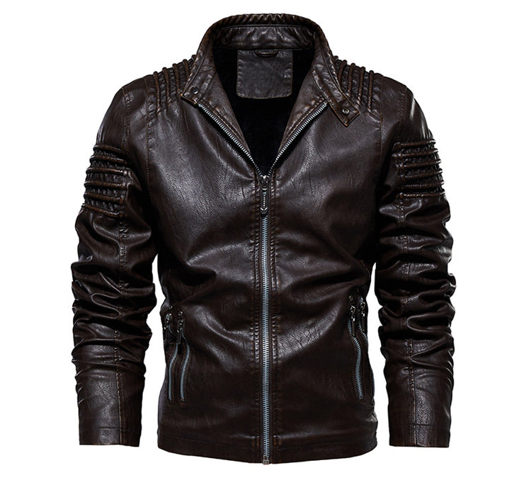 Men's plush-lined PU leather biker jacket