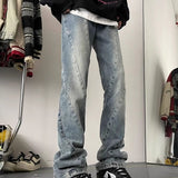 American High Street Washed Distressed 3D Cutting Jeans Men - WOMONA.COM