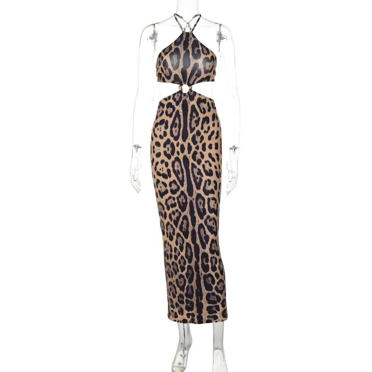 Women's Summer Sexy Leopard Print Halter Backless Hip Dress - WOMONA.COM