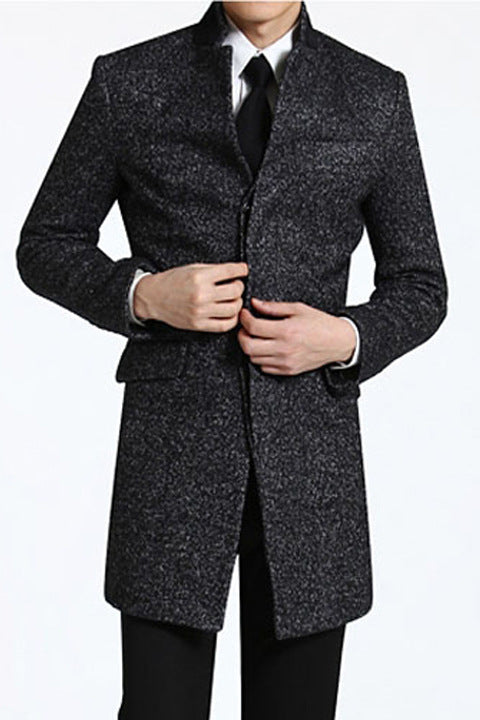 Business Casual Men's Woolen Single Breasted Coat - WOMONA.COM