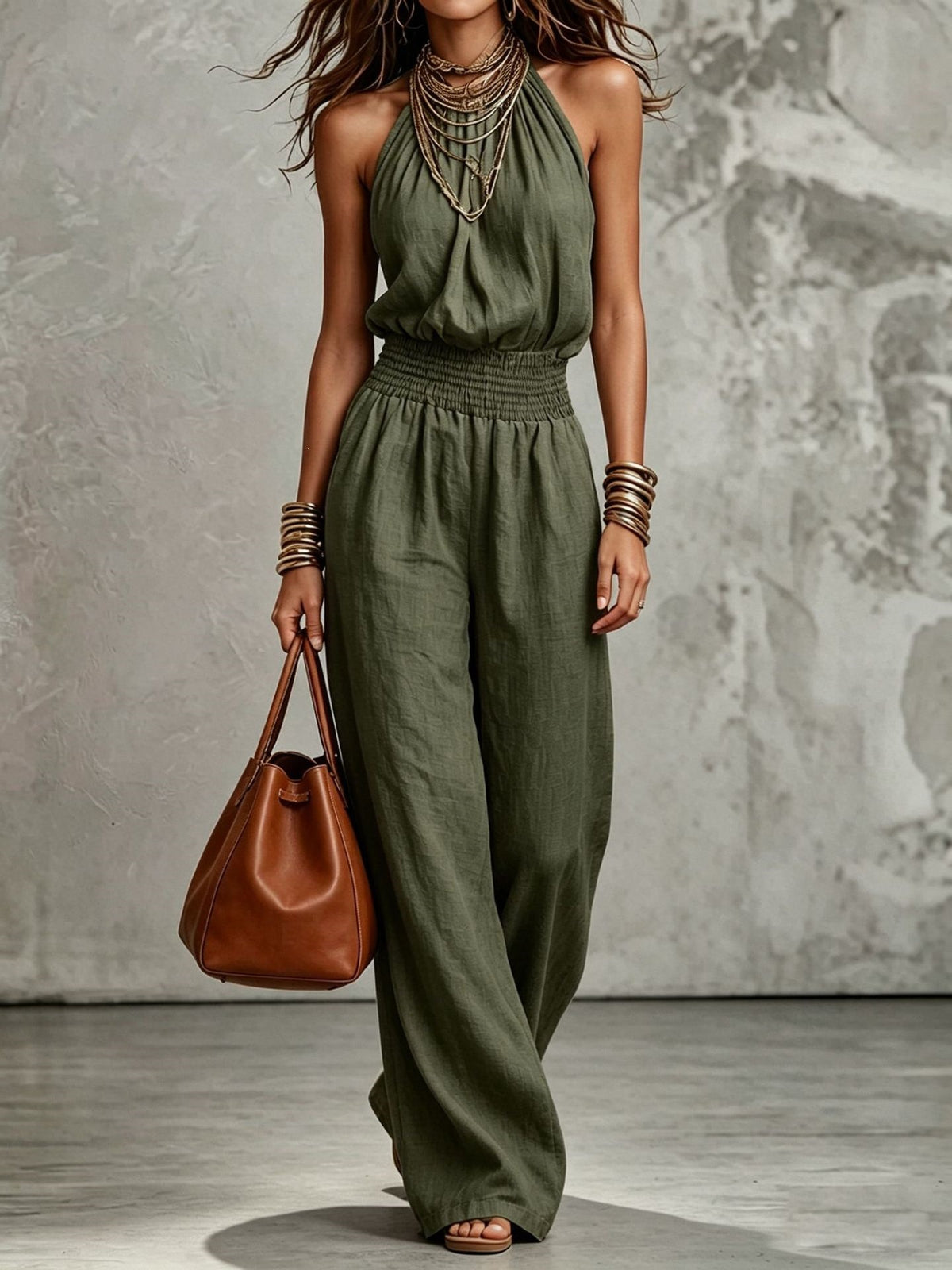 Women's lace-up halter wide-leg jumpsuit – product image 7