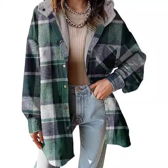 Women Flannel Plaid Jacket Long Sleeve Autumn