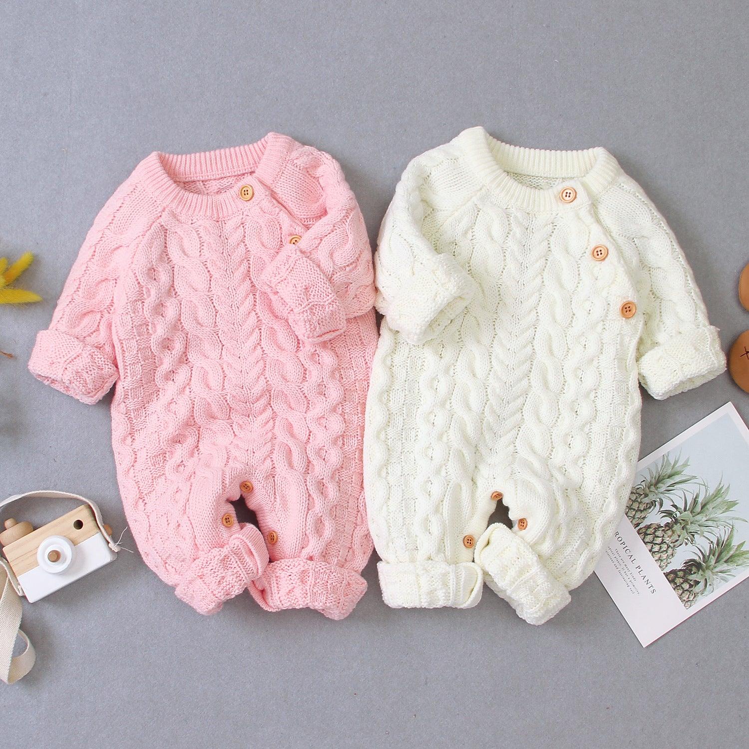 Knitted solid color baby jumpsuit - WOMONA.COM