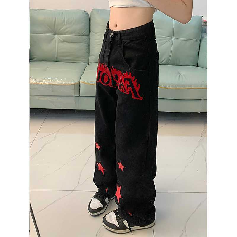 Red Star Letters Jeans For Women - WOMONA.COM