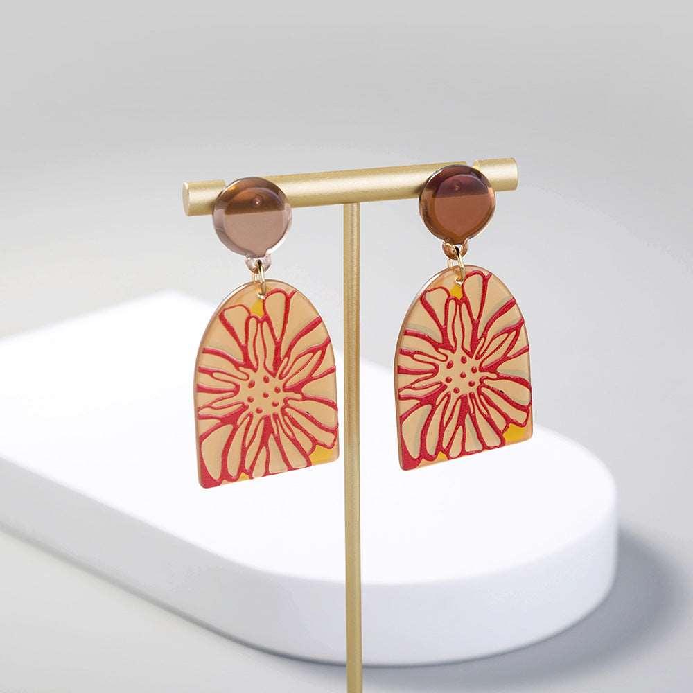 Acrylic Resin Graffiti Flower Earrings