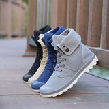 Men High-top Lace Up Canvas Sneakers - WOMONA.COM